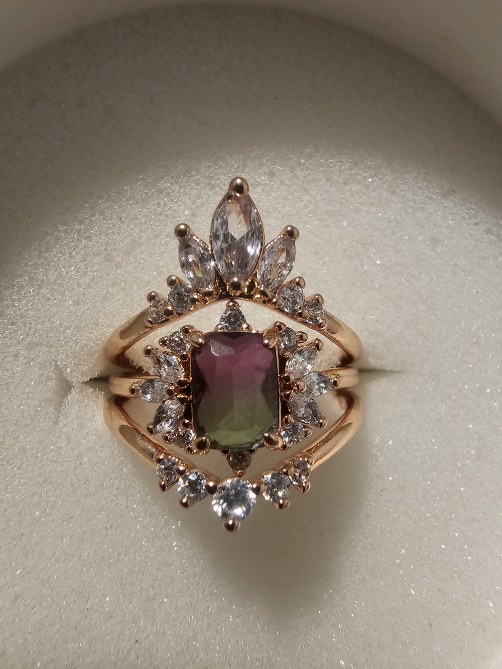 6-6.5 Rose Gold Bi-Color Tourmaline Halo Ring with Clear Accents